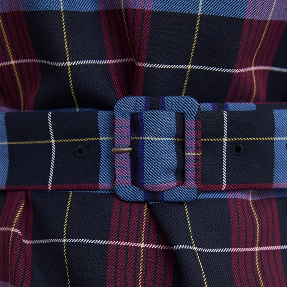 Plaid Belted Dress With Button Cuffs - Picture 2 of 8